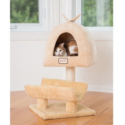Beige Sisal and Faux Fleece Cat Condo Tree