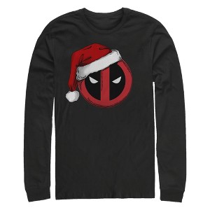 Men's Marvel: Deadpool Christmas Santa Hat Long Sleeve Shirt - 1 of 4