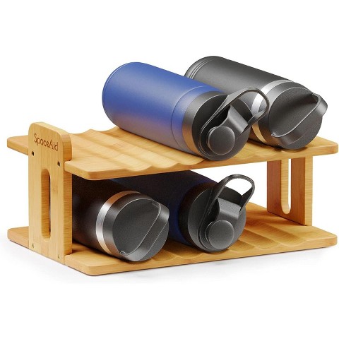SpaceAid Bamboo Water Bottle Organizer with Labels for Kitchen and Pantry,(2-Tier, Hold 6 Bottles)