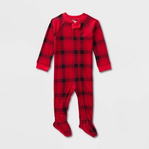Baby Plaid Ribbed Holiday Matching Family Footed Pajama - Wondershop™ Red/Black - 1 of 4