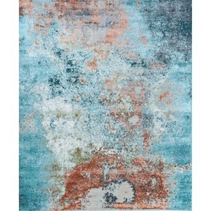 HomeRoots 8' X 10' Aqua Blue and Bronze Abstract Hand Knotted Area Rug - 1 of 4