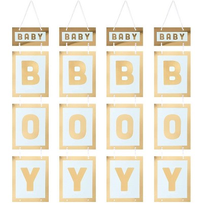  Sparkle and Bash 4-Pack Baby Boy Gold Foil Hanging Banner Signs for Baby Shower Party Decorations, 7.8 x 42.5 in 