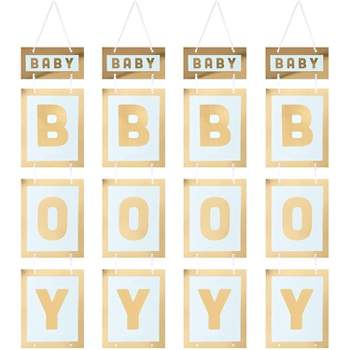 Sparkle and Bash 4-Pack Baby Boy Gold Foil Hanging Banner Signs for Baby Shower Party Decorations, 7.8 x 42.5 in
