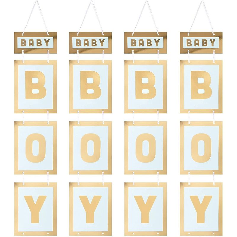 Sparkle and Bash 4-Pack Baby Boy Gold Foil Hanging Banner Signs for Baby Shower Party Decorations, 7.8 x 42.5 in, 1 of 5