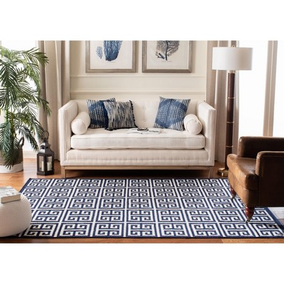 Navy and Ivory Geometric Wool Flat Woven Rectangular Rug 10' x 14'