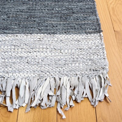 Handmade Light Grey and Dark Grey Leather Area Rug