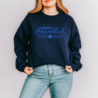 Simply Sage Market Women's Graphic Sweatshirt Happy Hanukkah Blue