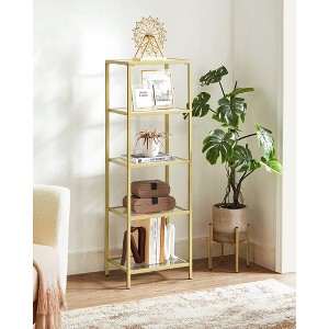 5-Tier Slim Bookshelf with Tempered Glass Shelves, Gold Steel Frame Narrow Shelving Unit, for Office Bathroom Bedroom - 1 of 4