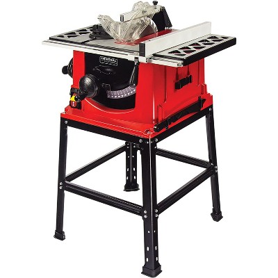 General International TS4001 Steel 10 Inch Woodworking Table Power Saw Tool with Work Stand, Safety Switch, Miter Gauge, and Blade Guard, Red