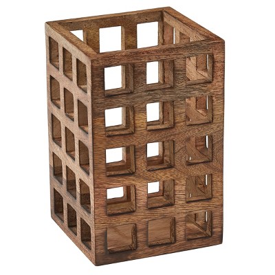 Rustic Brown Wooden Lattice Utensil Crock