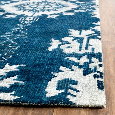 Indigo and White Hand-Knotted Wool 4' x 6' Area Rug