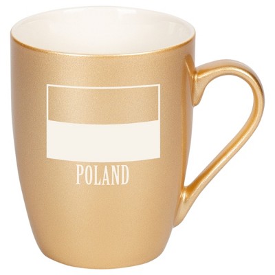 Elanze Designs Poland Polish Flag 10 Ounce Ceramic Laser-Etched Engraved Drinkware Mug, Metallic Vegas Gold