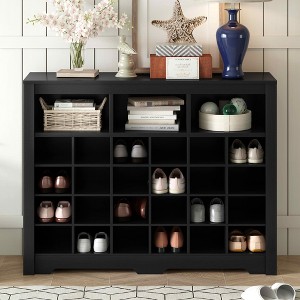 MAYEERTY Sleek 24 Shoe Cubby Console, Modern Shoe Cabinet Curved Base Versatile Sideboard, Black - 1 of 4