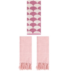 REGALWOVEN 3 Packs Geometric and Solid Absorbent Soft Cotton Hand Towel Set - 1 of 4
