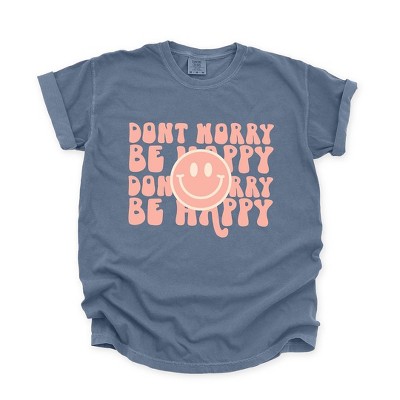 Simply Sage Market Women's Don't Worry Be Happy Smiley Face Short Sleeve Garment Dyed Tee