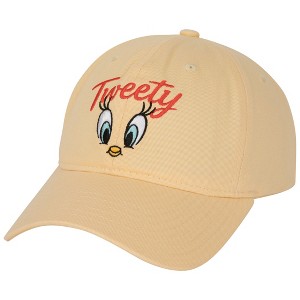 Adult Looney Tunes Tweety Bird Face Adjustable Snapback Dad Cap - 1 of 4