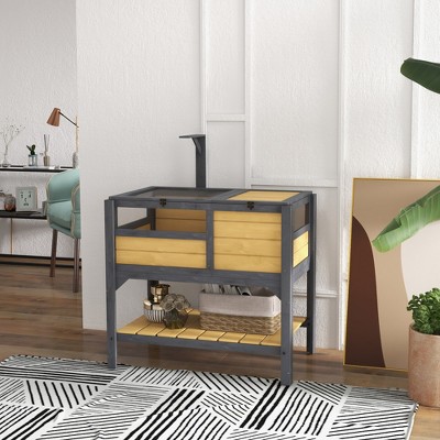 Yellow Wooden Tortoise Habitat with Shelf Storage