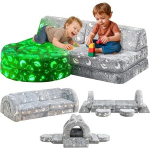 Hooseng 10Pcs Modular Kids Play Couch, Glow-in-The-Dark Convertible Play Fort Kids Sofa with Removable Cover for Playroom, Bedroom - 1 of 4