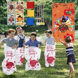 17-Pack Thanksgiving Games Set ¨C Potato Sack Race Bags, Bean Bag Toss & Make-A-Turkey Stickers for Kids & Adults - 1 of 4