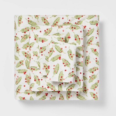 King Holiday Pattern Flannel Sheet Set Holly - Threshold™