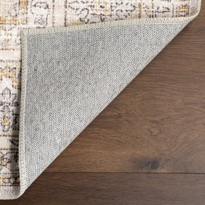 Sia Beige Floral Synthetic Washable Non-slip Area Rug, 3' x 5'