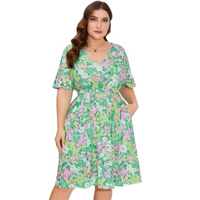 Women's Plus Size Summer Dresses Loose Floral Print Ruffle Mini Flowy Dress
