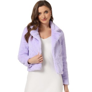 INSPIRE CHIC Women's Autumn Winter Cropped Notch Lapel Faux Fur Fluffy Jacket - 1 of 4