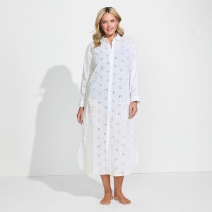Lands' End Women's Eyelet Button Down Maxi Cover-up Dress - 1 of 4