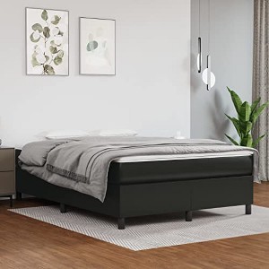 vidaXL Modern Black Box Spring Bed Frame, Faux Leather - Sturdy Construction, Fits a 53.9"x74.8" Mattress - 1 of 4