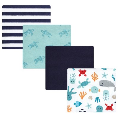 Hudson Baby Infant Boy Cotton Flannel Receiving Blankets, Sea Characters, One Size