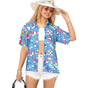 LA LEELA Button Down Shirt for Women Casual Holiday Summer Beach Collared Blouse Short Sleeve Vacation Button Up Hawaiian Shirts - 1 of 4