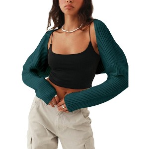 MISSKY Shurgs for Women Bolero Long Batwing Sleeve Sweaters Open Front Casual Knitted Sweaters - 1 of 4