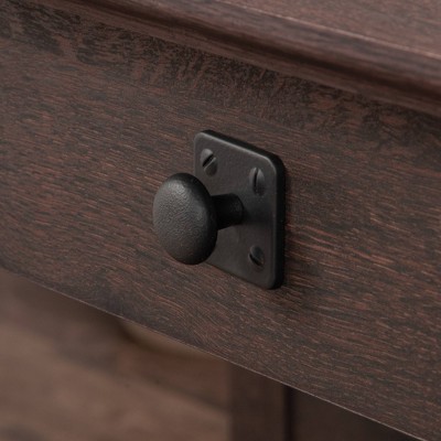 Rustic Coffee Oak Desk with Drawers and Filing Cabinet