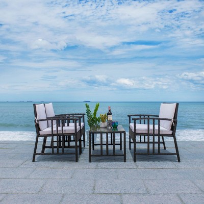 Reslor Black Wicker 4-Piece Outdoor Living Set with White Cushions