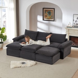 111'' Corduroy Cloud Modular Sectional Sofas with High-Density Sponge Seat and Freely Combinable Design - 1 of 4