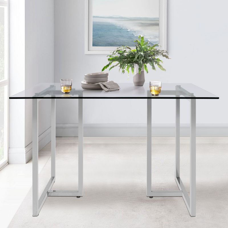 Ming 47"x 31.5" Rectangular Minimalist Transparent Glass Dining Table With Chrome Metal Legs-The Pop Maison, 2 of 8