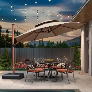 PURPLE LEAF Patio Large Cantilever Umbrella Outdoor Wood Grain Pattern Umbrella Pole Offset Umbrella Heavy Duty Sun Umbrellas for Garden Deck Pool - 1 of 4