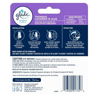 Glade PlugIns Scented Oil Air Freshener Refills - Tranquil Lavender &#38; Aloe - 3.32 fl oz/2pk