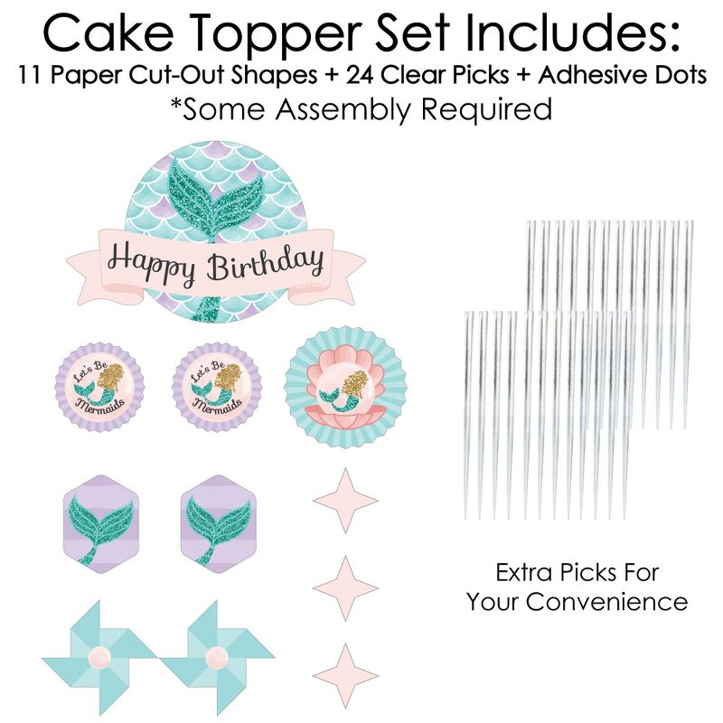 Big Dot of Happiness Let's Be Mermaids - Birthday Party Cake Decorating Kit - Happy Birthday Cake Topper Set - 11 Pieces, 3 of 7