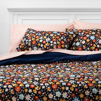 Navy Floral with Blush Sheets Printed Microfiber T/XLT 5 Piece Bed Set w/ Sheets - Room Essentials™