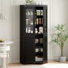 Wooakway 72"H Kitchen Pantry Cabinet with Glass Door and Rattan Door, Storage Shelves, Black - 3 of 4