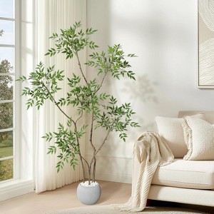 Artificial Plants Indoor, Tall Faux Floor Plant in Pot, Nandina Artificial Tree with White Planter for Home Decor Office Living Room - 1 of 4