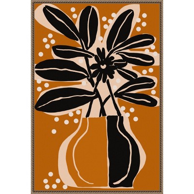Ochre and Black Abstract Botanical Framed Canvas Art 23"x33"