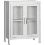 kleankin Modern Bathroom Cabinet, Bathroom Storage Organizer with Double Glass Doors and Adjustable Shelf, White
