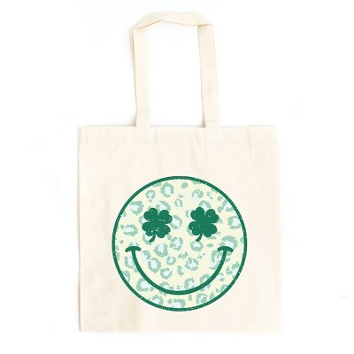 City Creek Prints Clover Leopard Smiley Face Canvas Tote Bag - 15x16 - Natural