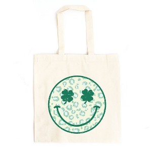 City Creek Prints Clover Leopard Smiley Face Canvas Tote Bag - 15x16 - Natural - 1 of 2