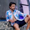 Campus Sutra Men Men's Sky Blue & Ivory White Marble Shirt - 2 of 3