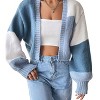 Women's Color Block Cropped Cardigan Open Front Long Sleeve Lightweight Knit Sweater - 3 of 4