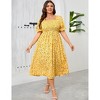 Clearlove Women's Plus Size Square Neck Puff Short Sleeve Self Tie Front A Line Dress - 3 of 4
