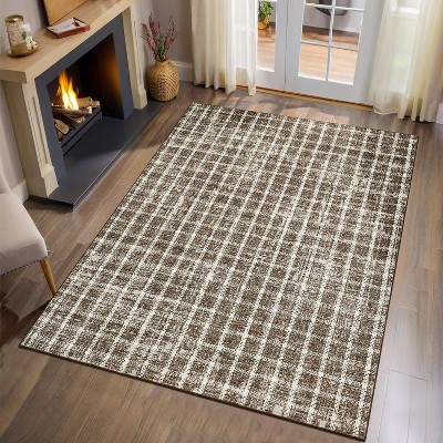 Acekool Geometric Checkered Area Rug, Washable Non-Slip Low Pile Entryway Carpet, Ultra Thin Lightweight Modern Throw Mat for Bedroom Living Room
